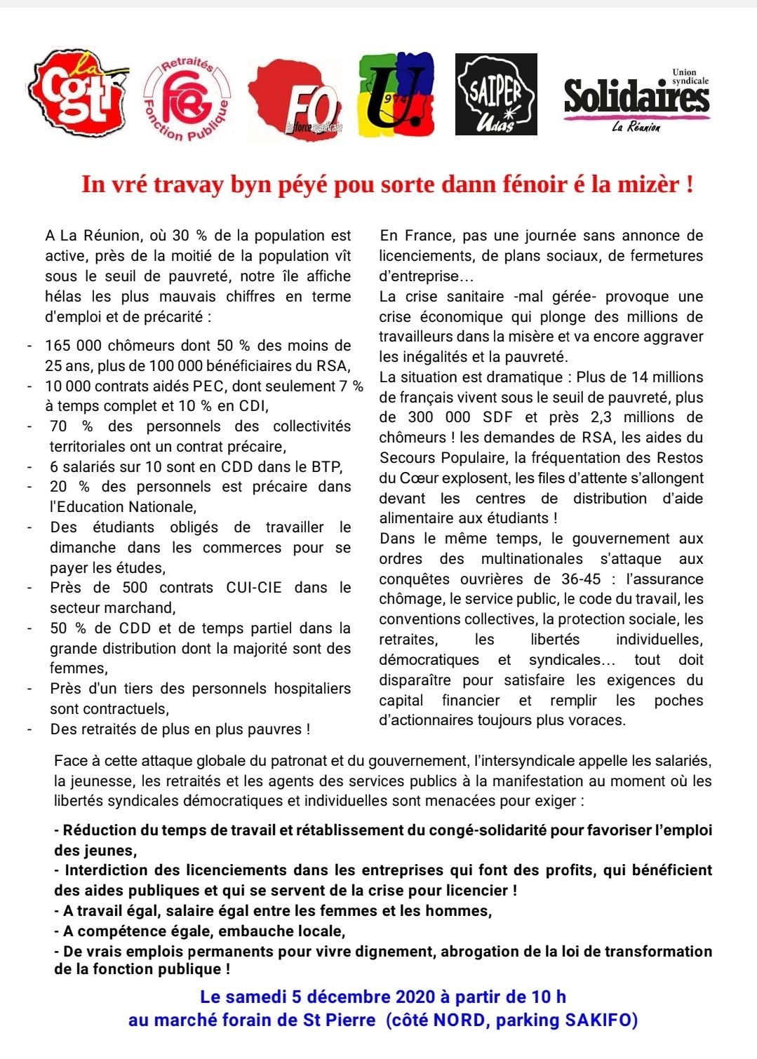 Tract intersyndicale pour le 05 décembre 2020