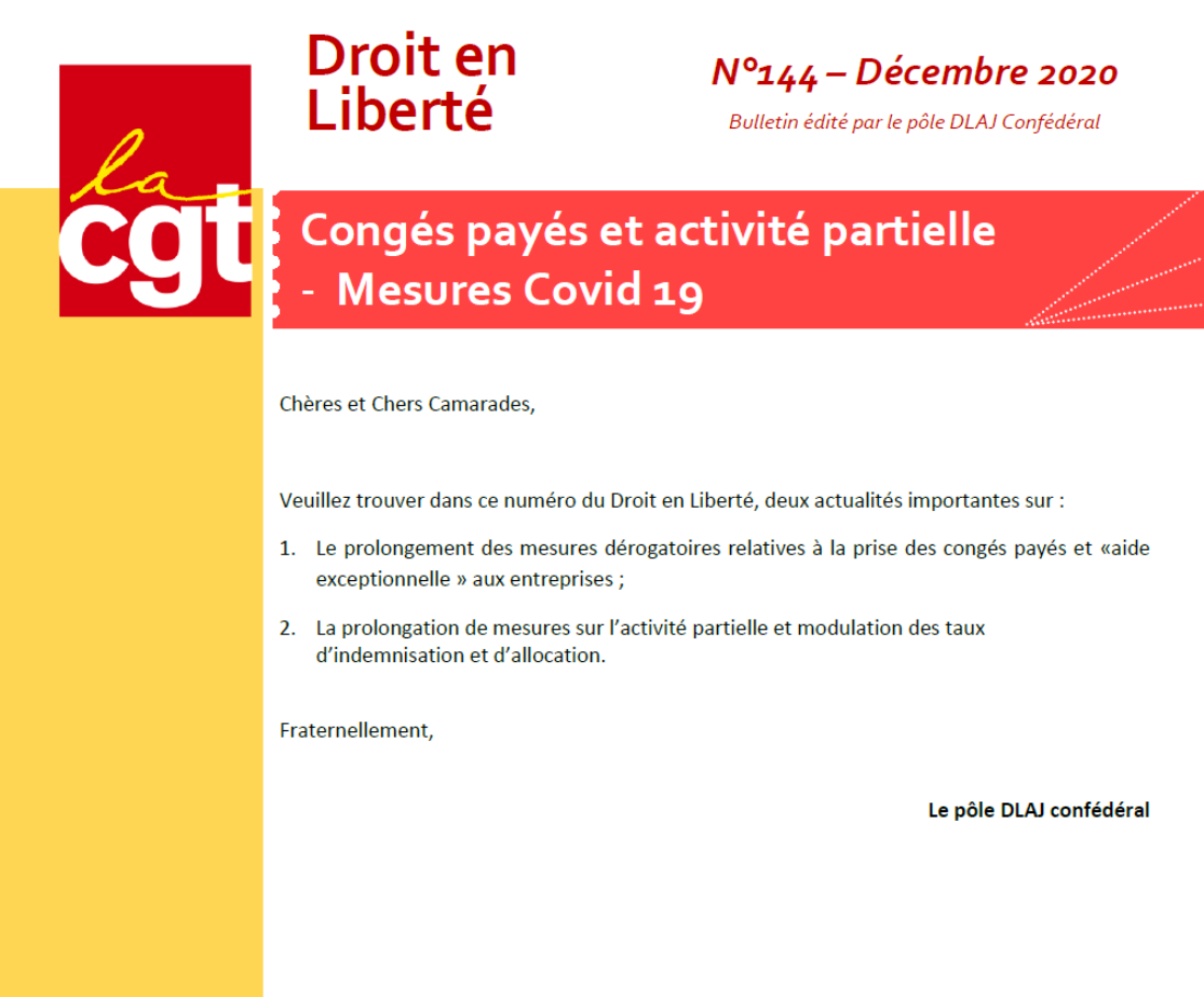 DROIT EN LIBERTE N°144 – Congés et activité partielle_mesures covid