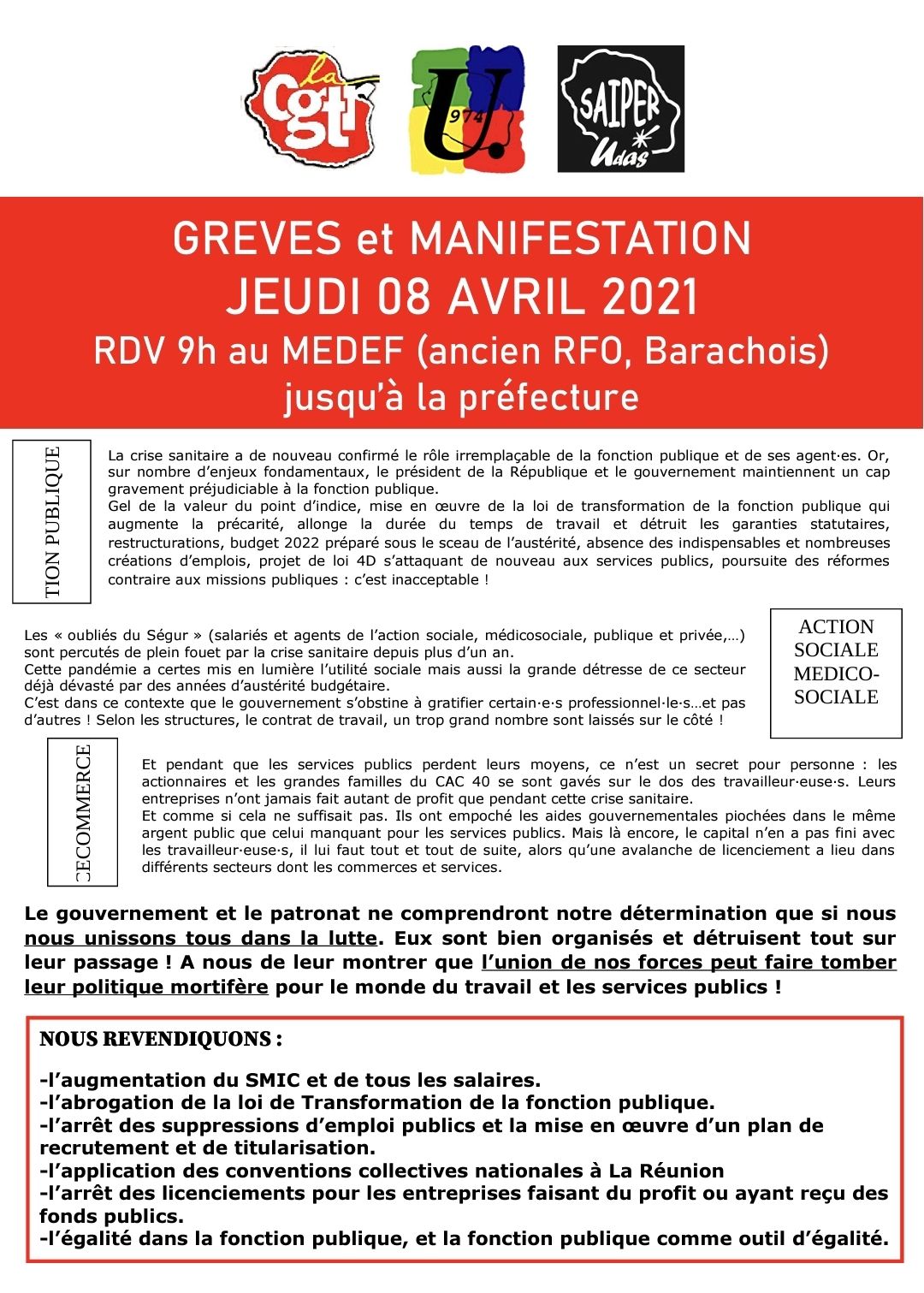 Grève et mobilisation du jeudi 8 avril 2021