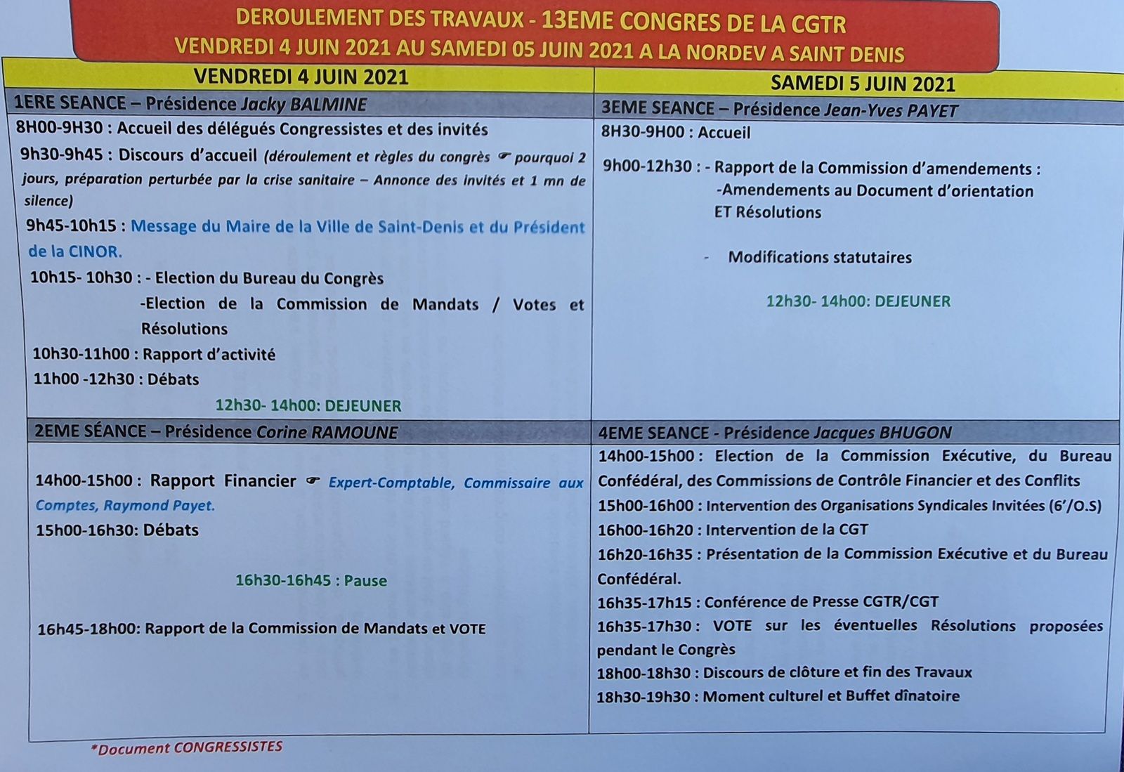 13ème congrès de la CGTR : Accueil des congressistes