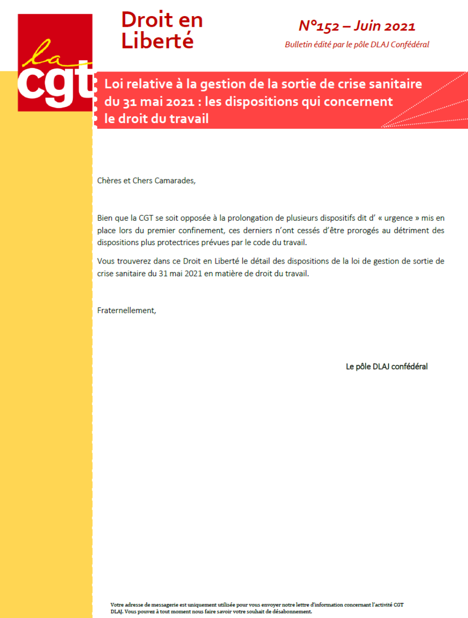 DROIT EN LIBERTE N°152 – Loi de gestion de sortie de crise sanitaire