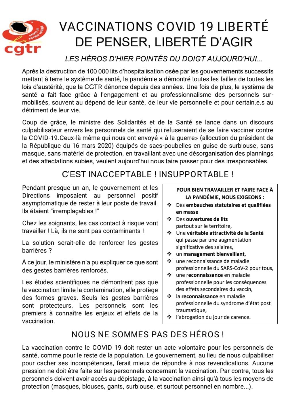 CGTR SANTE – Tract vaccinations Covid 19