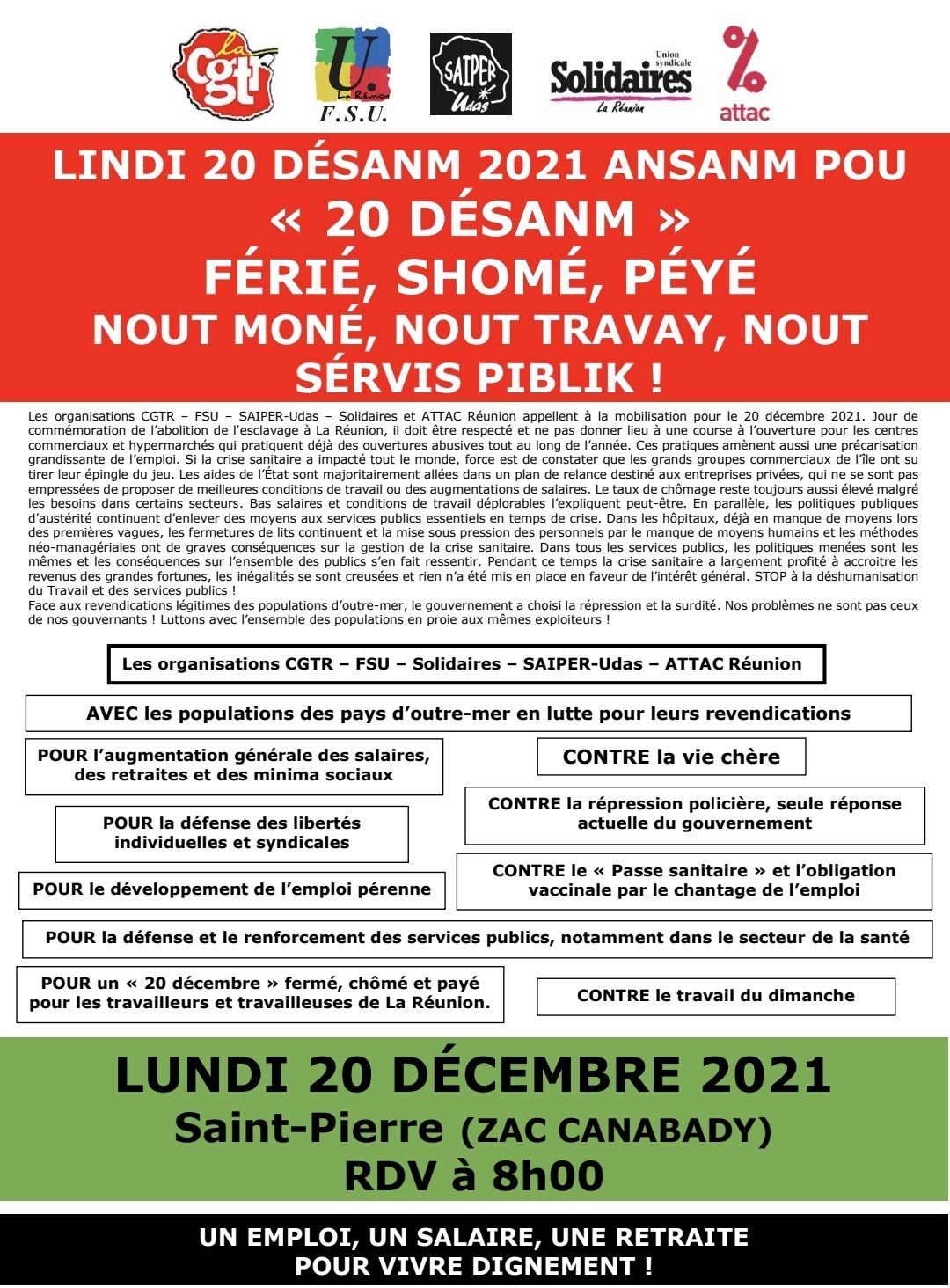 20 décembre : férié, chômé, payé