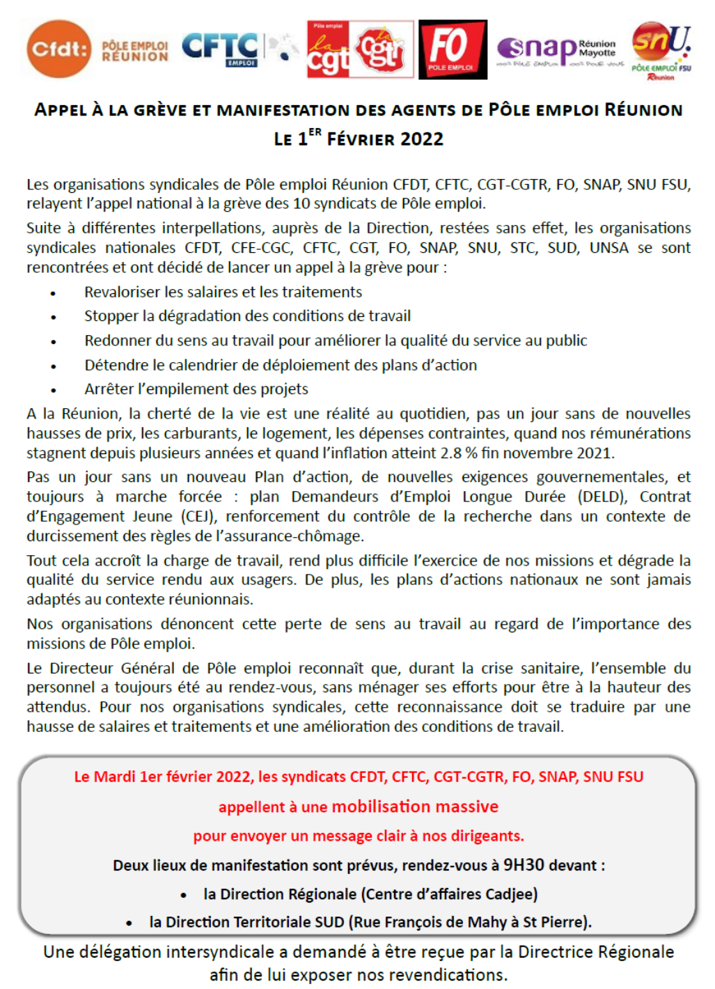 AGENTS DU POLE EMPLOI EN GREVE le 1er Février 20022