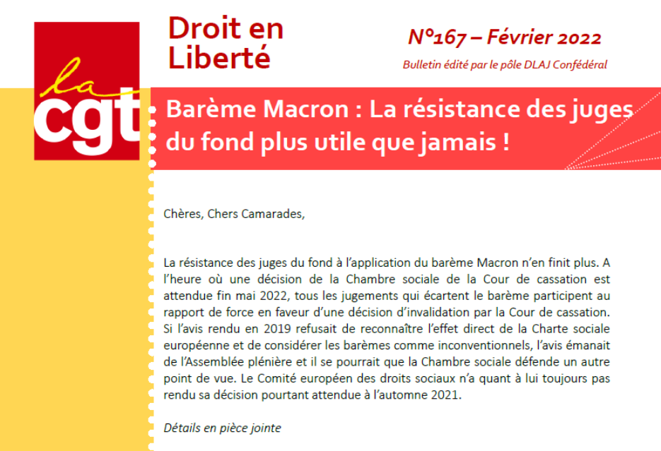 DROIT EN LIBERTE N°167 – Barème Macron_la résistance des juges du fond plus utile que jamais