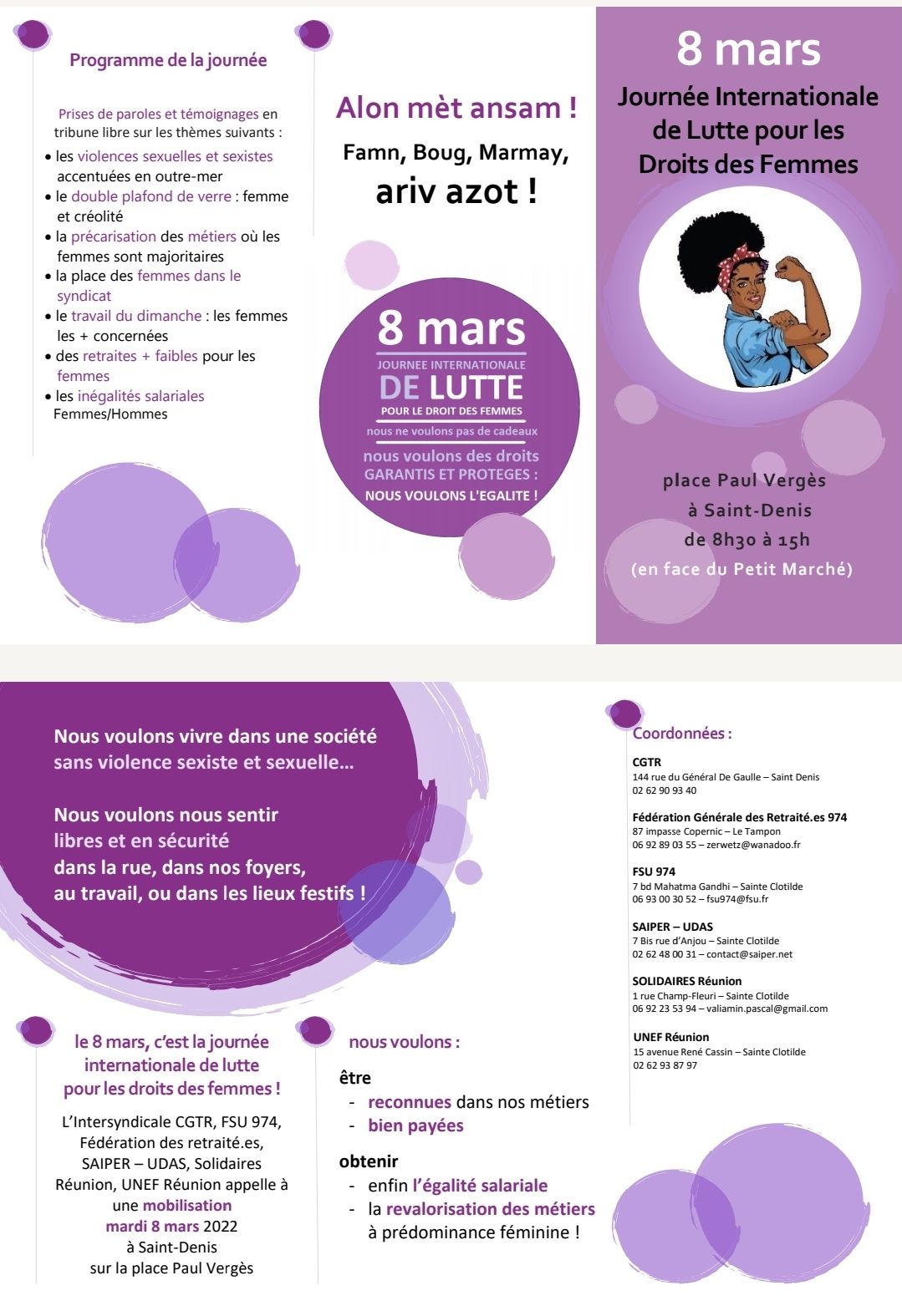8 mars – rdv à partir de 8:30 – place Paul Vergès