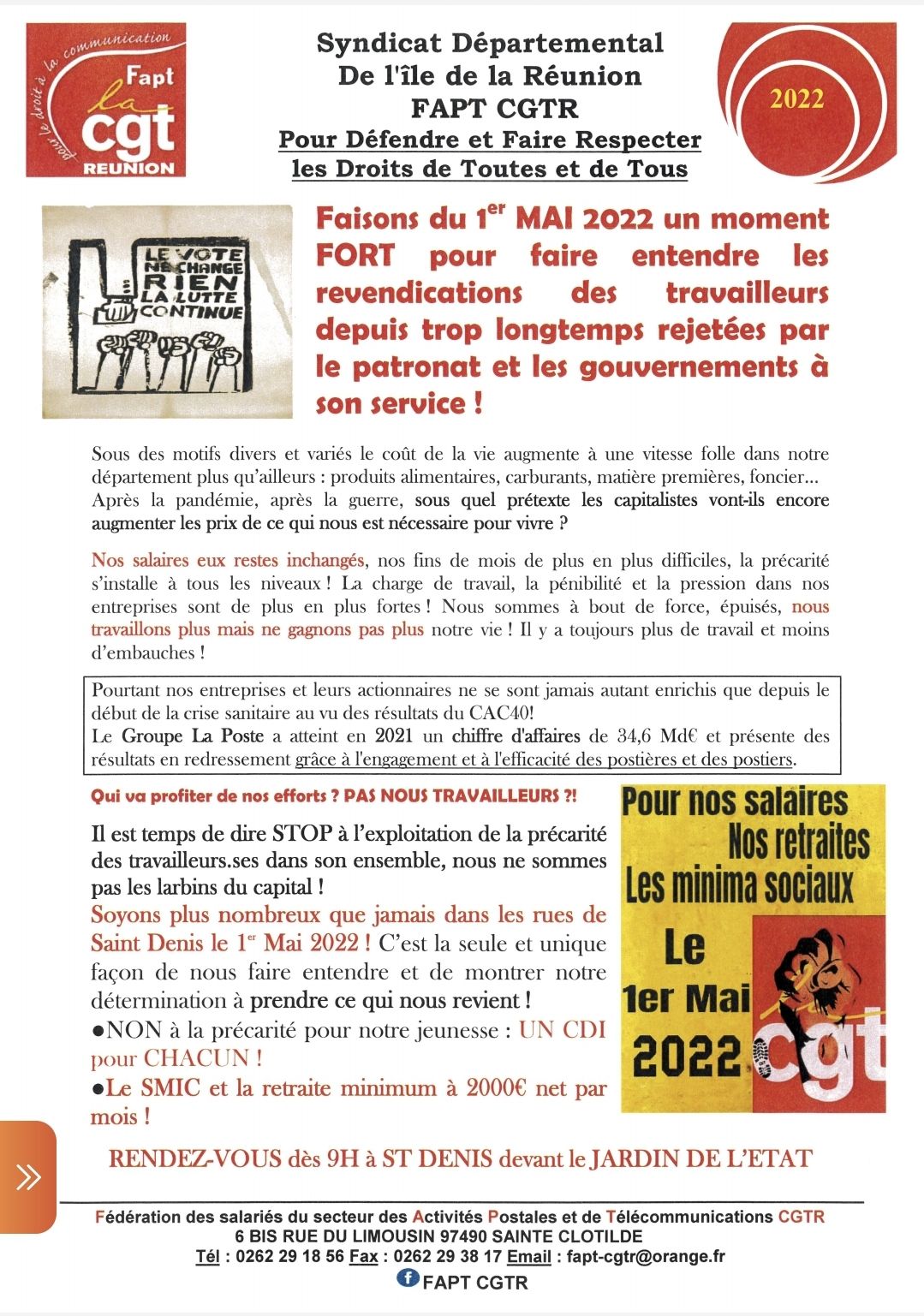 Tract de la fapt CGTR pour le 1er mai