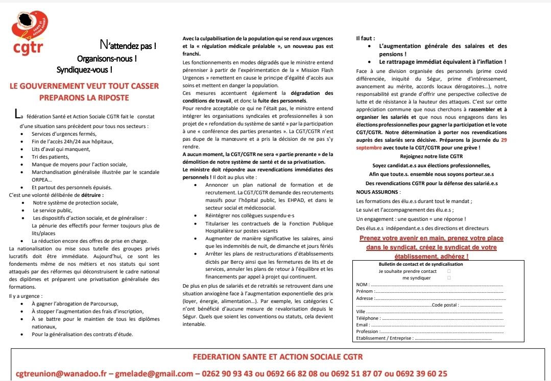 Tract de la CGTR santé