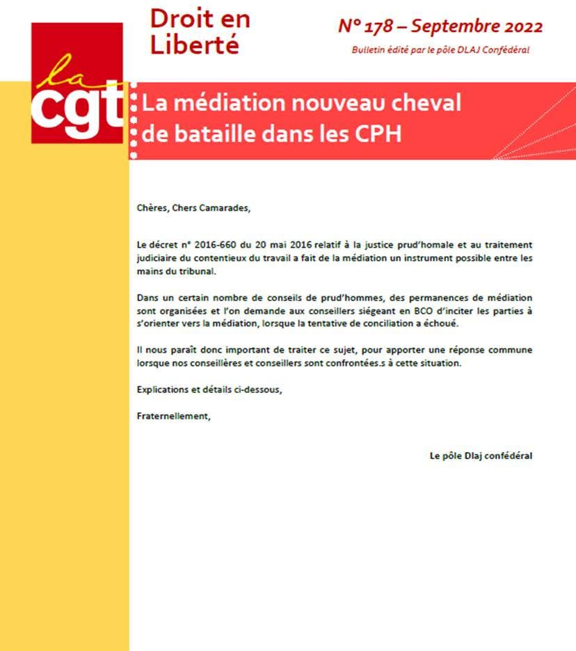 DROIT EN LIBERTE N°178 – Médiation nouveau cheval de bataille dans les CPH