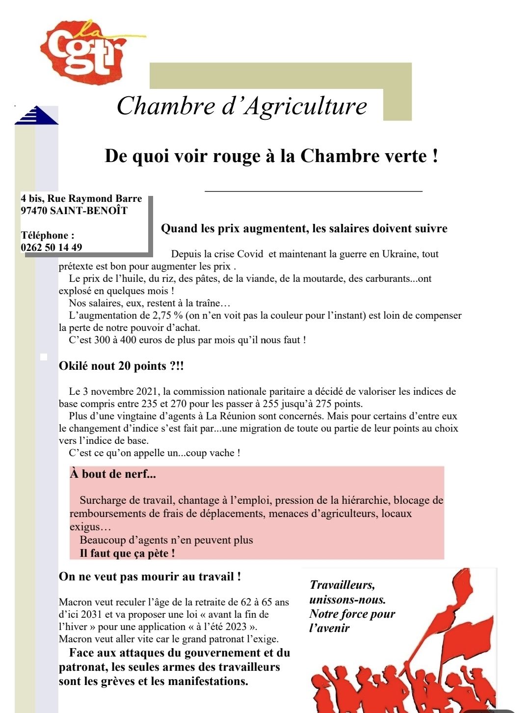 Tract de la CGTR chambre d&rsquo;agriculture