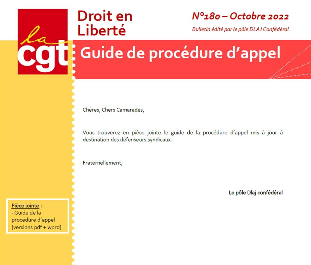 DROIT EN LIBERTE N°180 – GUIDE DE LA PROCEDURE D&rsquo;APPEL