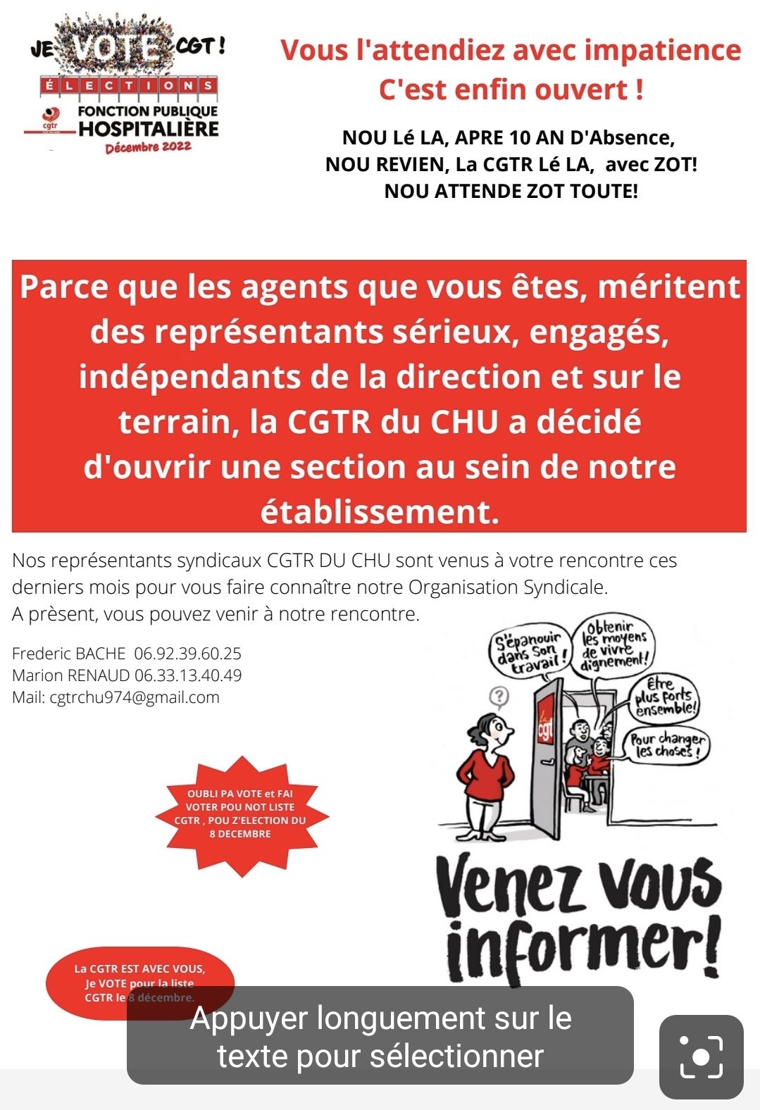 CGTR Santé – Tract élections CHU
