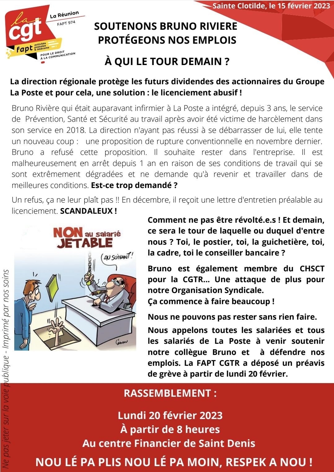 FAPT CGTR – APPEL AU SOUTIEN D&rsquo;UN CAMARADE