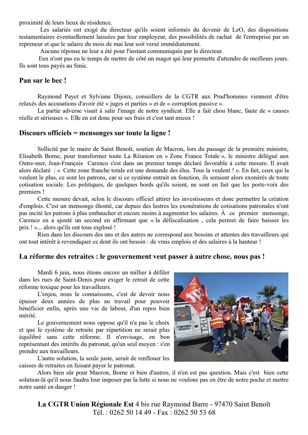 Bulletin de l&rsquo;ure CGTR du 9 juin 2023