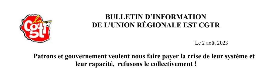 Bulletin d&rsquo;information de l&rsquo;ure CGTR du 02 août