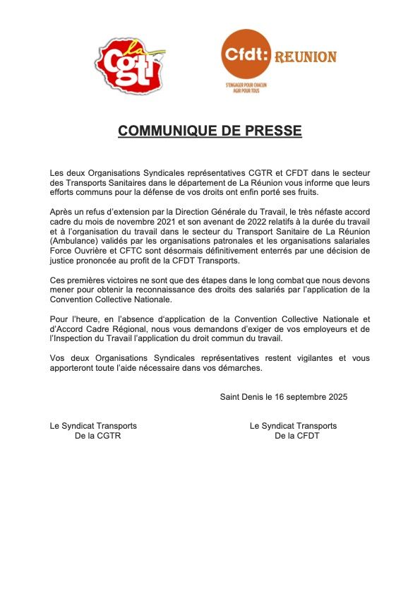 Communique de Presse Transports_Sanitaire_CGTR_et_CFDT_REUNION