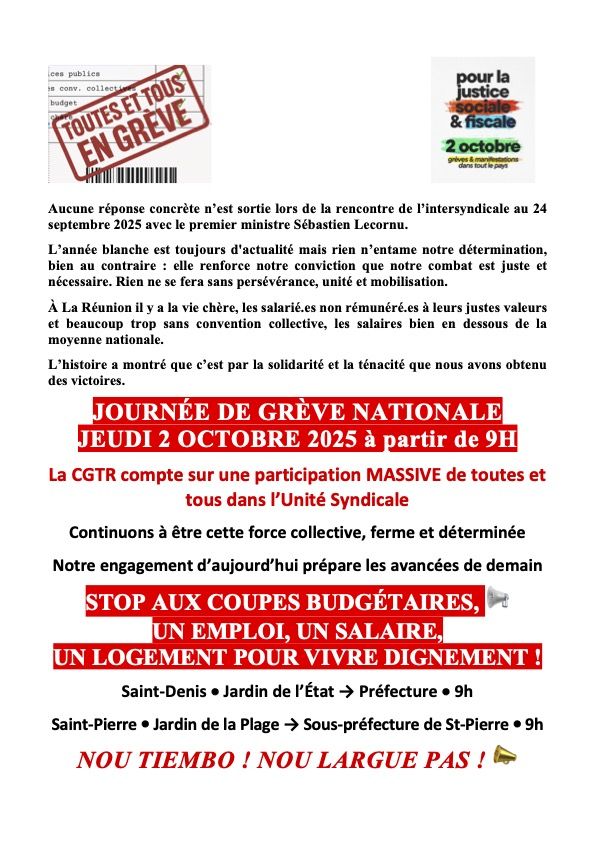 EN GRÈVES & MANIFESTATIONS 2 OCT 2025 à partir de 9H