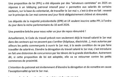 CGTR-Mobilisation VENDREDI 10 AVRIL 2026 pour défendre le 1er Mai, Férié, Chômé et Payé !