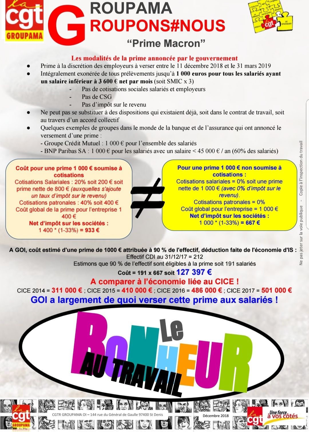 Prime macron - Tract de la CGTR GROUPAMA