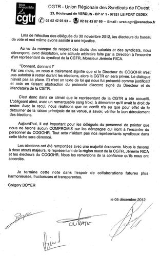 Election COGOHR du 30 11 2012